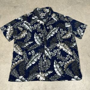 Batik Bay Men's Short Sleeve Hawaiian Button Up Shirt XL Blue Tan Green